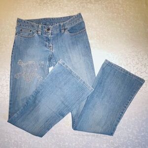 International Concepts Rhinestone Skull Bellbottom Jeans Long Length